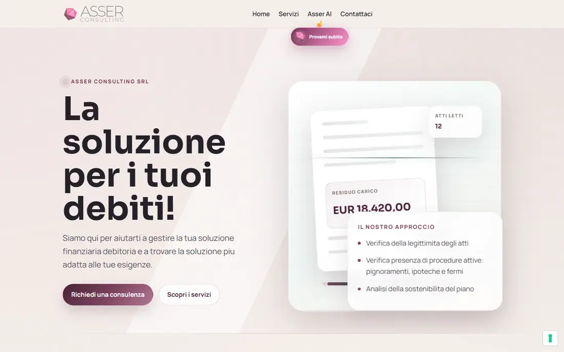 Homepage del sito Asser Consulting realizzato da AirVideo
