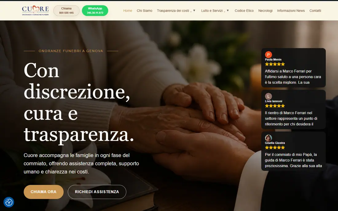 Homepage del sito Cuore Onoranze Funebri realizzato da AirVideo