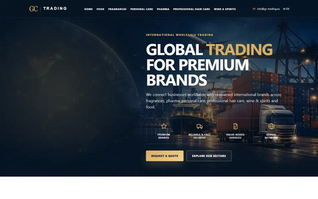 Homepage del sito GC Trading realizzato da AirVideo