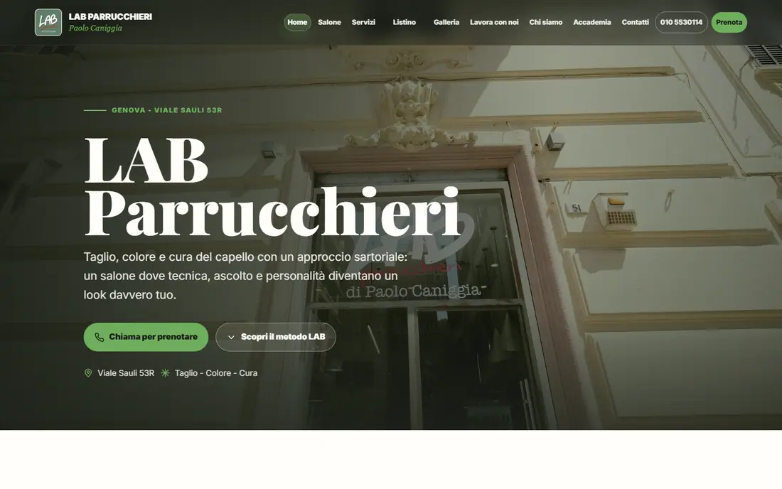 Homepage del sito LAB Parrucchieri realizzato da AirVideo