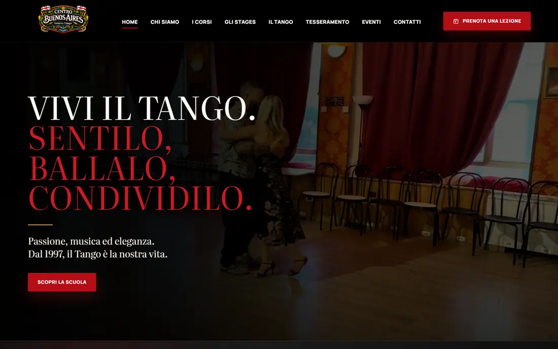 Homepage del sito Genova Tango realizzato da AirVideo